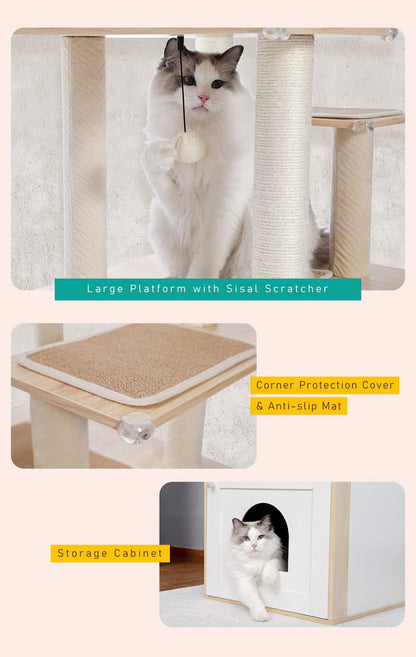 PurrHide Cat Tree with Integrated Litter Box Enclosure