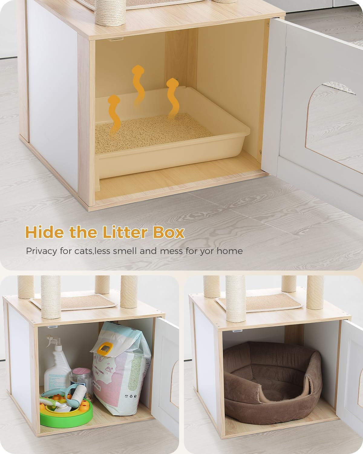 PurrHide Cat Tree with Integrated Litter Box Enclosure