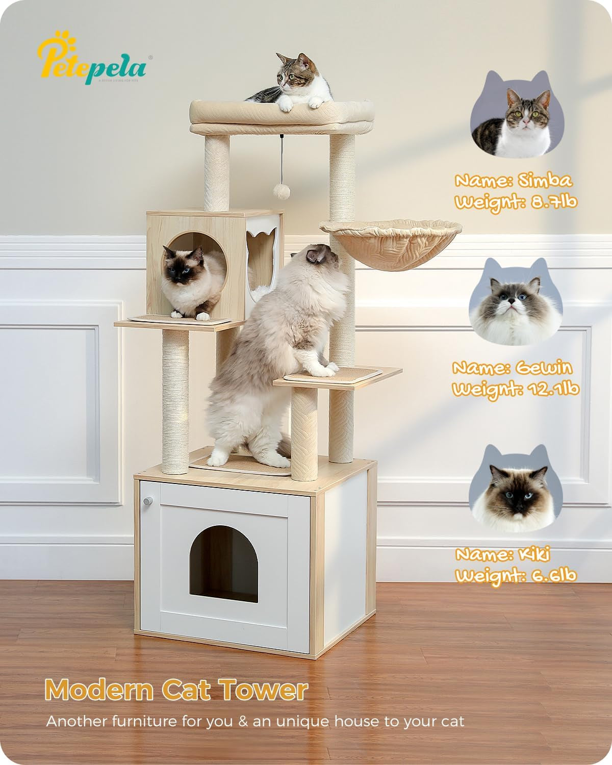 PurrHide Cat Tree with Integrated Litter Box Enclosure