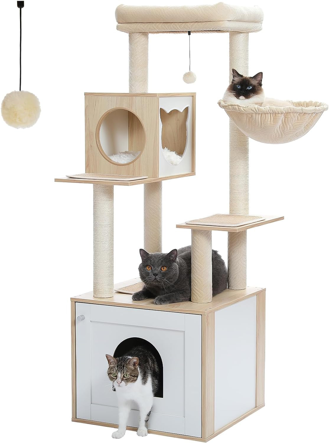 PurrHide Cat Tree with Integrated Litter Box Enclosure
