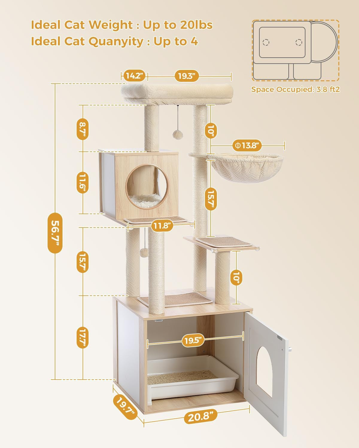 PurrHide Cat Tree with Integrated Litter Box Enclosure