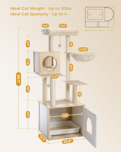 PurrHide Cat Tree with Integrated Litter Box Enclosure