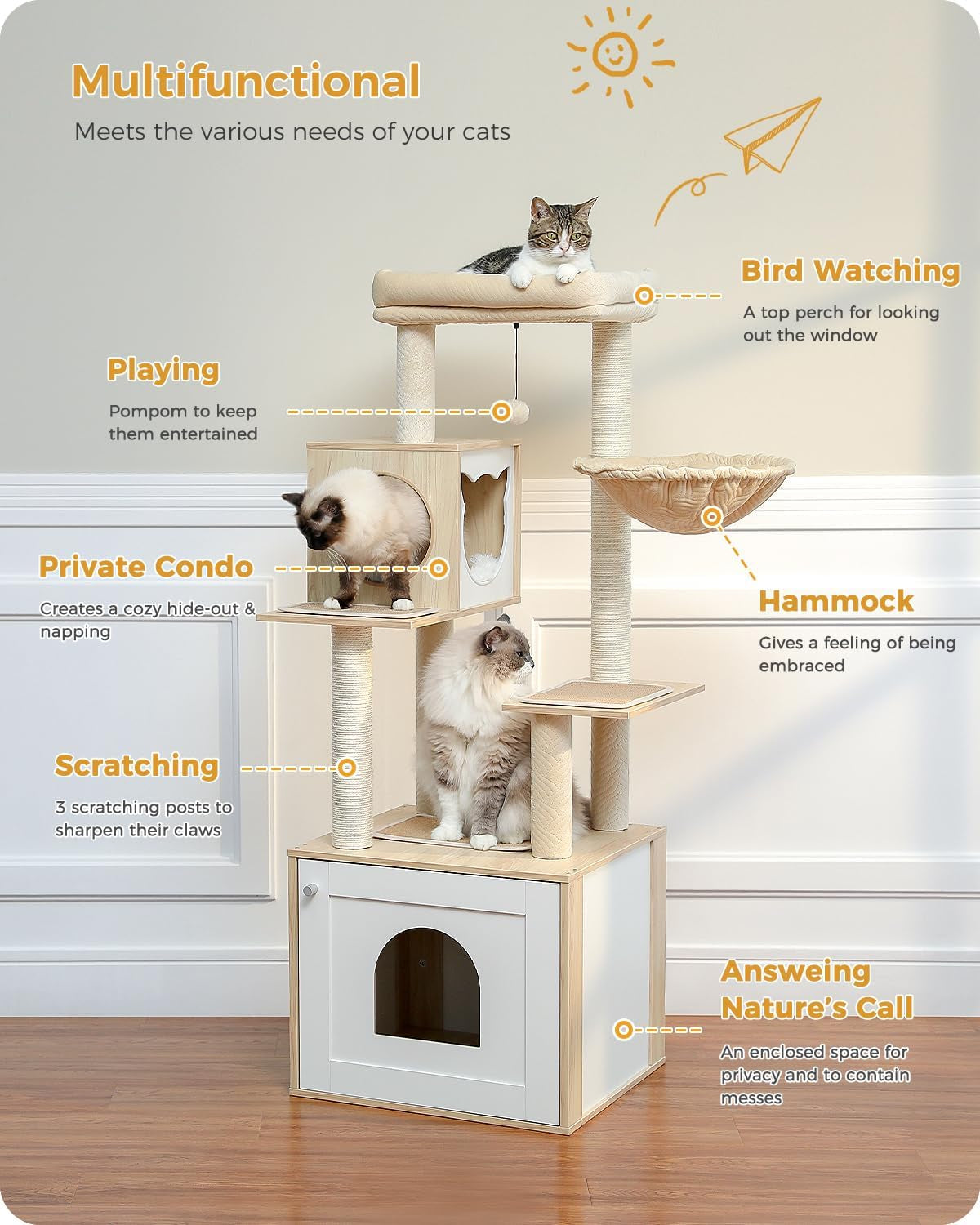 PurrHide Cat Tree with Integrated Litter Box Enclosure